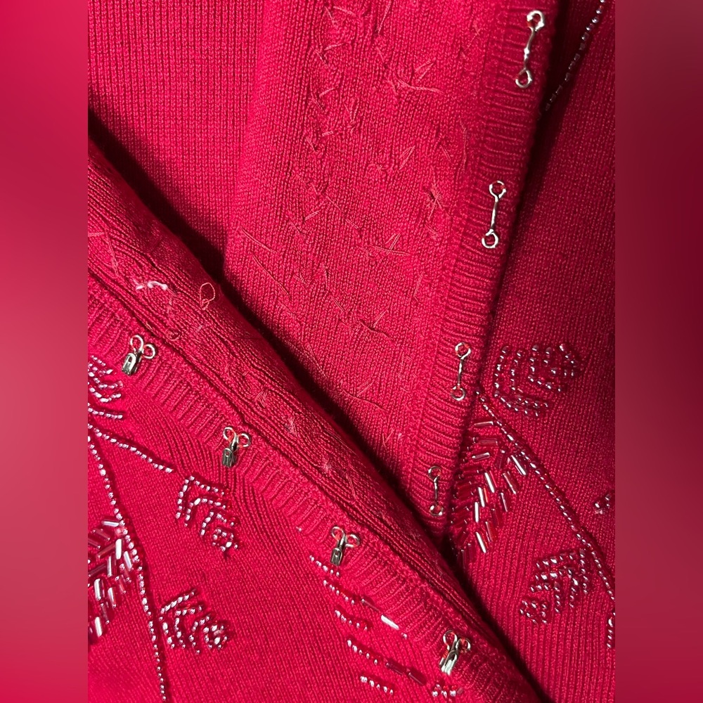 Holiday Beaded Sweater Cardigan Red Sz M 6 8 Sparkle Christmas Hostess Holiday - Picture 6 of 10